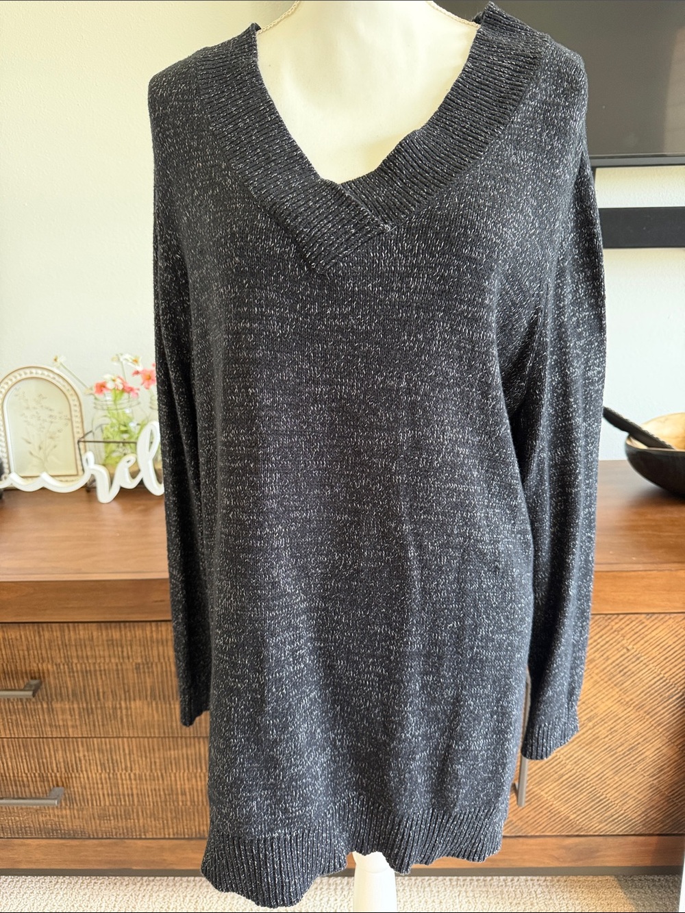 Sonoma Black Heathered V-Neck Sweater